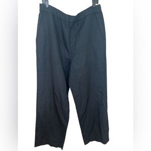 COS Black Linen Blend Pull On Wide Leg Pants W/ Elastic Stretch Waistband 12